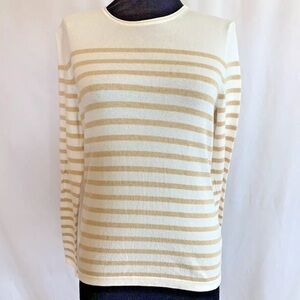 J. McLaughlin Tan White Striped Knit Top - Size Small
